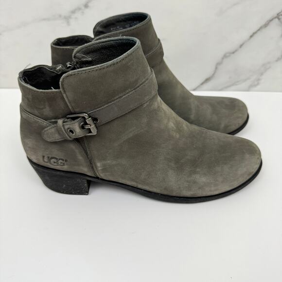 UGG Women Bellamy Ankle Boots Size 9.5 Style 1016940 Leather Sheepskin Gray - Picture 2 of 11